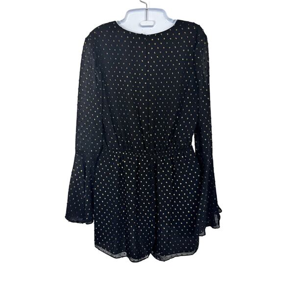 New Jay Godfrey Black Gold Metallic Polka Dot Romper Long Bell Sleeve Sz 6 - Picture 10 of 13